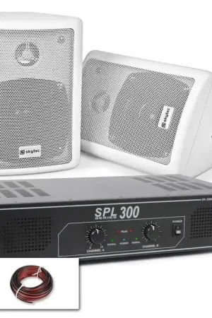 Qualité supérieure - SkyTec Set Stéréo - Paire d'Enceintes 2 Voies, avec Amplificateur et Câble