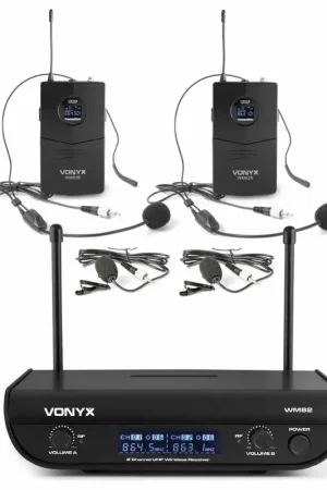 Plus que quelques unités | Vonyx WM82 - Set de 2 Microphones sans Fil avec Émetteurs de Poche UHF, et Valise