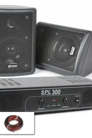 Liquidation - SkyTec Pack Sono - Paire d'Enceintes 2 Voies, Amplificateur et Câble Inclus