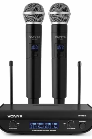 Vonyx WM82 - Set de 2 Microphones sans Fil UHF, avec Valise de Transport | Prix avantageux