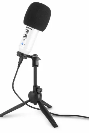 Vonyx CM320B - Microphone Studio USB avec Trépied - Blanc | Recommandé