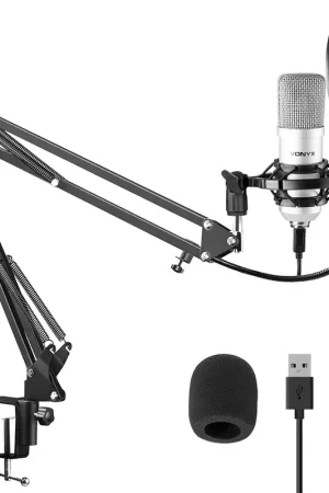 Vonyx CMS300S - Microphone Streaming avec Bras Articulé - Titane | Bonne affaire