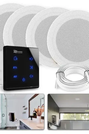 Bon plan | Power Dynamics Powerline A100B - Pack Amplificateur Mural avec 4 Enceintes de Salle de Bain - 160 Watts, Câbles inclus