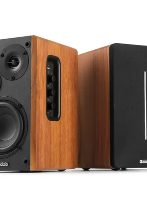 Commandez en ligne | Audizio KS01B - Paire d’Enceintes HiFi Bibliothèque 120 W Finition Bois | BT Sans Fil, Design Moderne
