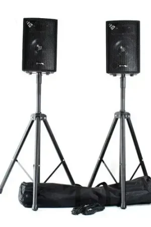 Nouveau en boutique - Vonyx Pack Sono - 2x Enceintes, Puissance de 400W, avec Pieds d'Enceintes et Sacoche