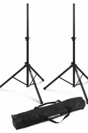 Prix réduit | 2nde Vie - Vonyx LS01K Paire de Pieds d'Enceintes Réglables, Hauteur 110 à 175 cm - Noir, Sacoche de Transport